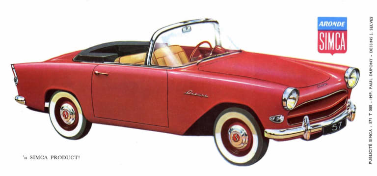 Dessin de la Simca Océane rouge de trois quarts avant