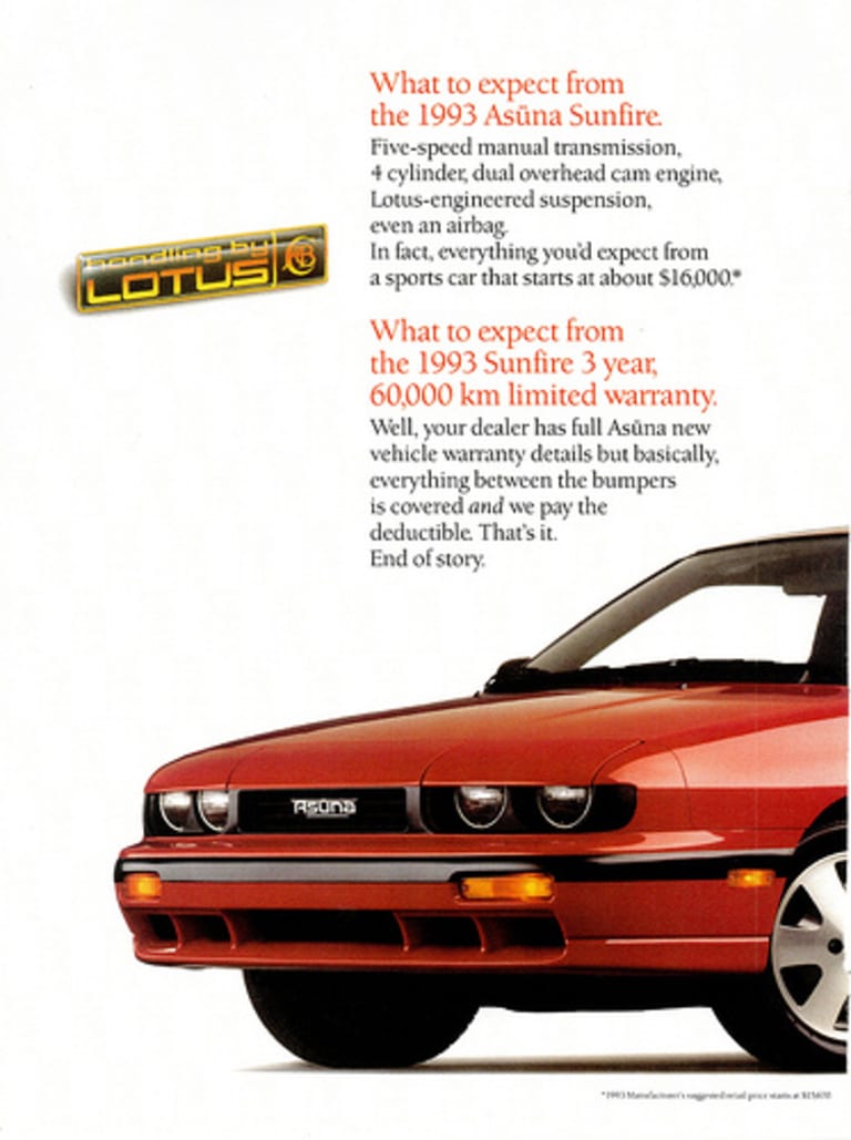 L'ingénierie Lotus des suspensions est mise en avant sur cette publicité