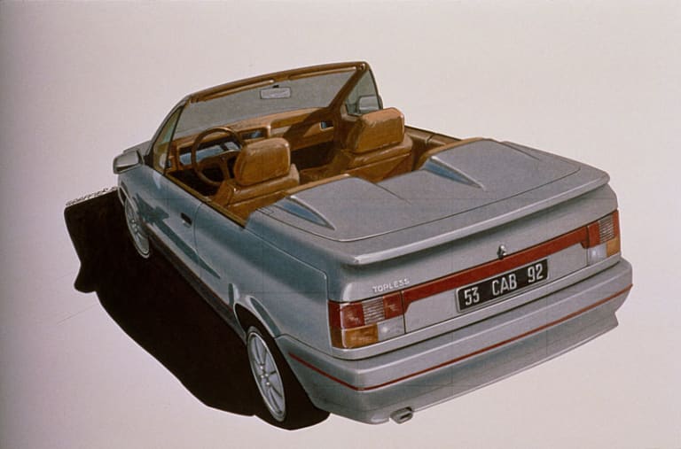 Le dessin de la R19 Cabriolet, appelée "Topless" en interne.