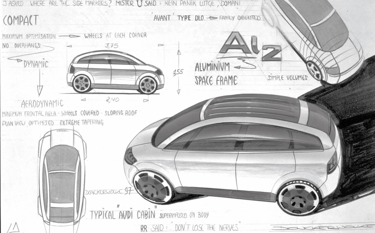 Crayonné du concept car Audi AL2 de 1997