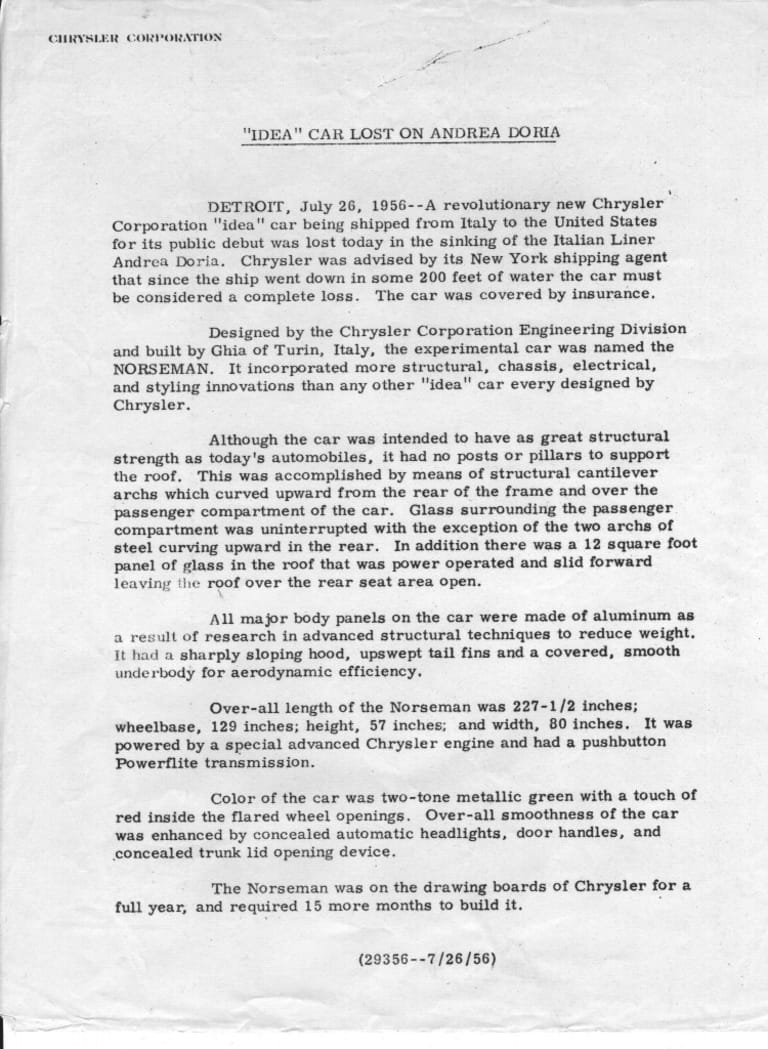 Le communiqué de presse de Chrysler (image: carsandracingstuff.com)