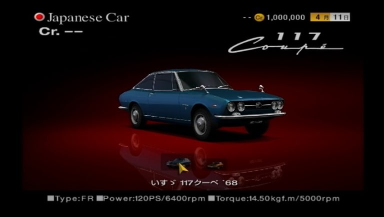 L'Isuzu 117 Coupé se retrouve bien cachée dans les occasions du jeu Gran Turismo !