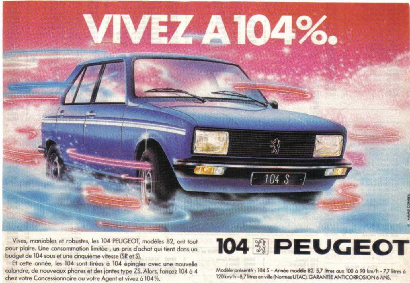 Affiche de pub de la Peugeot 104 S