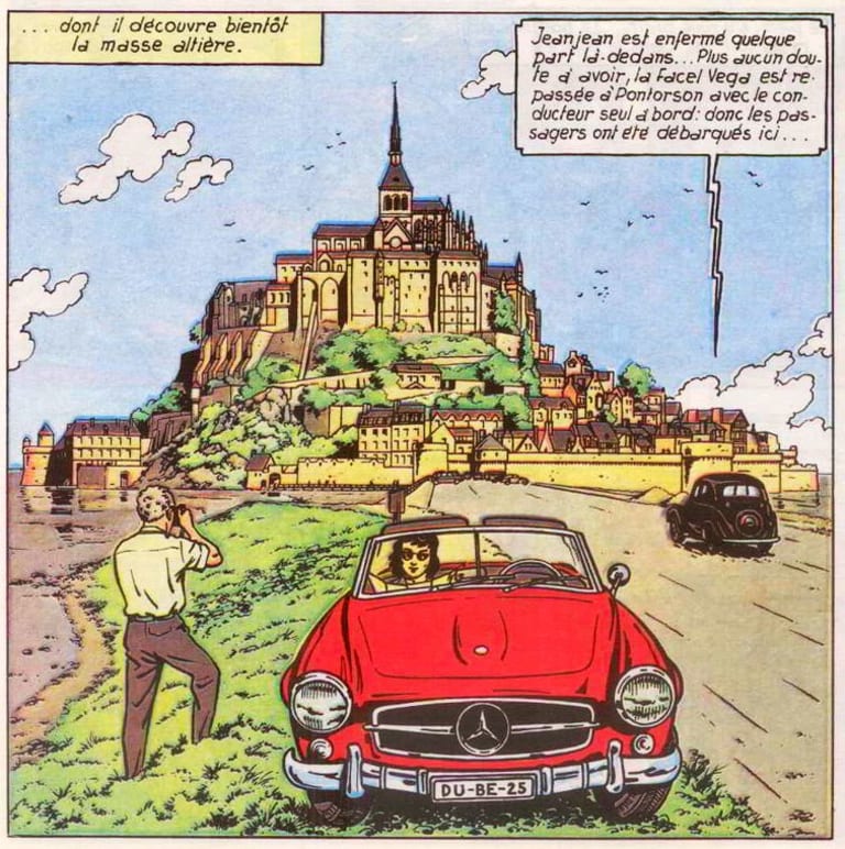 Les décors servent aussi à mettre en scène d'autres automobiles, comme ici dans "L'Ouragan de Feu"